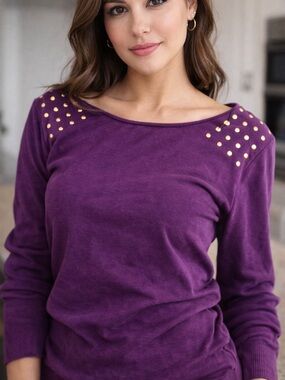 Baby Phat Y2K Purple Gold Stud Rhinestone Ruched Blouse Top 1X